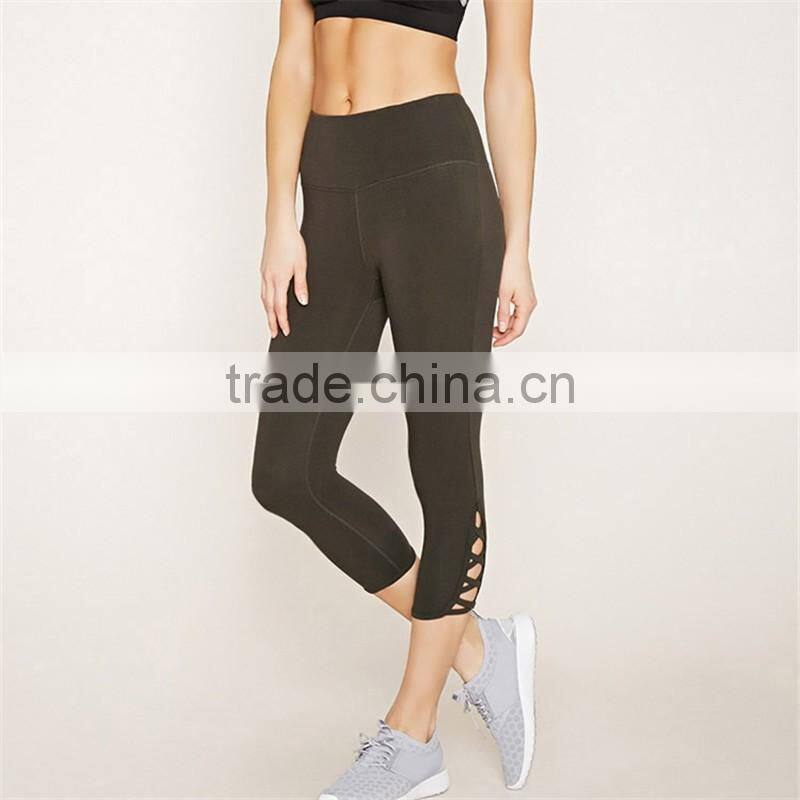 China Hot Sale Crisscross Capri Leggings Saxi Girl Cotton Yoga Pants