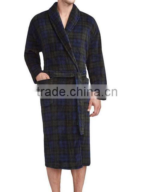 Printed Plaid Fleece Bathrobe Clothing For Adult Men