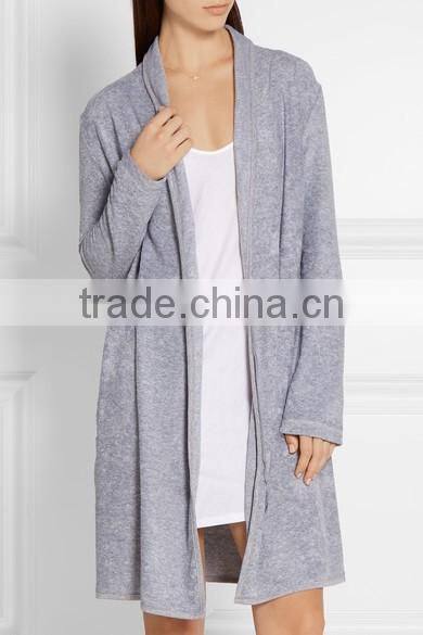 Gray Cotton Blend Terry Fabric Ladies Loungewear One Piece Home Wearing Warm Robe with Twill Belt
