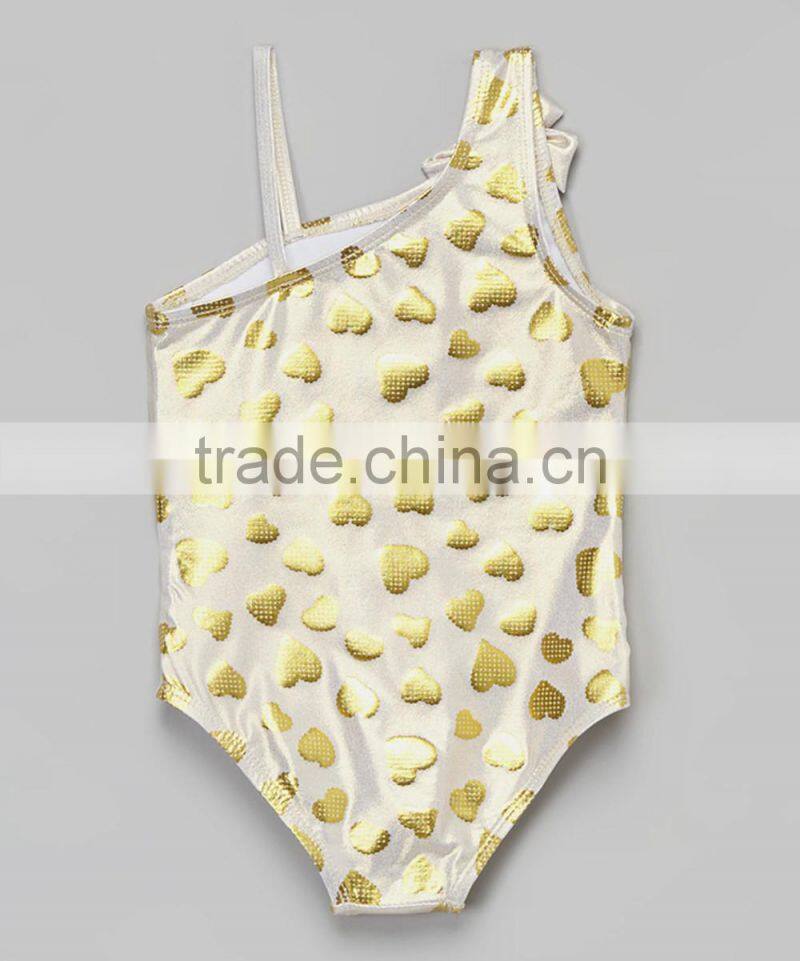 New Style Girl Swimsuit With Gold Heart One-Piece Swim Skirt Girl Beachwear Kids Clothing G-NP-TR905-325