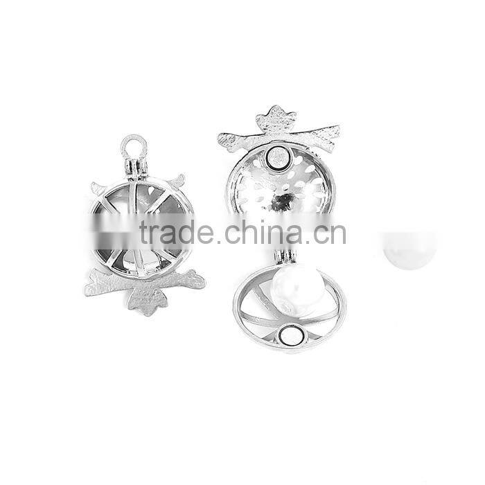 Copper 3D Pearl Locket Pendants Owl Animal Silver Tone Can Open