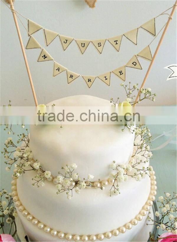 JUST MARRIED CAKE BUNTING TOPPER IVORY VINTAGE LACE SHABBY CHIC RUSTIC WEDDING
