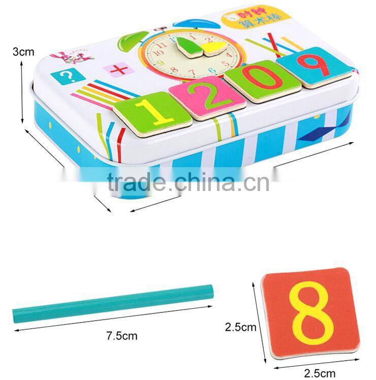 New magnetic wooden count rods arithmetic learning puzzle box with clock time cognition educational toys for kids