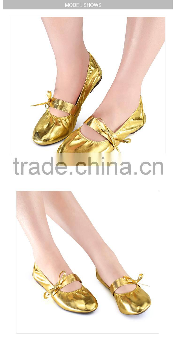 2017 shiny folding girls women soft ballet shoes PU ballet dance shoes