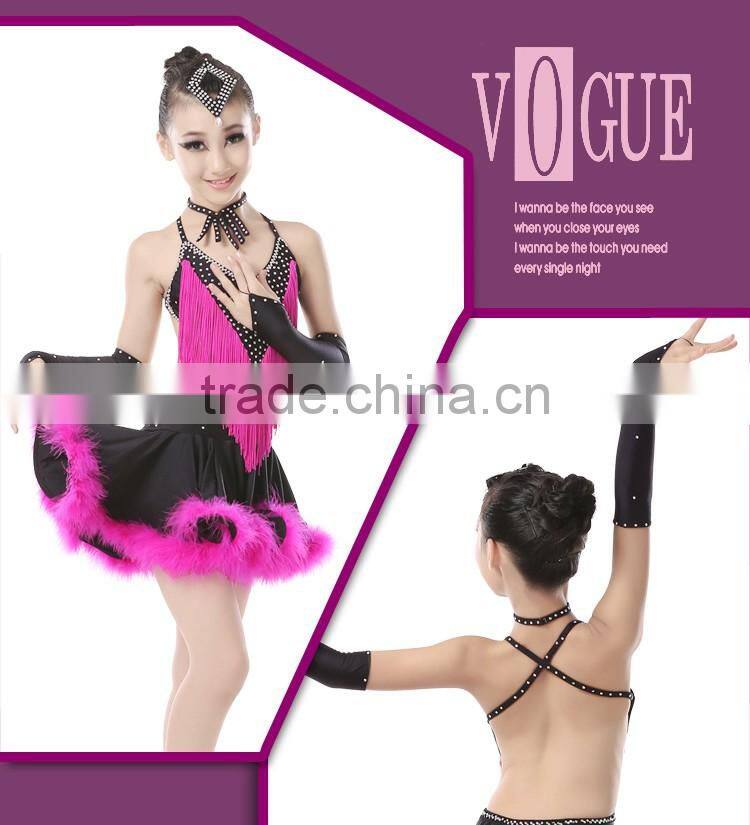 Kid Girl Sexy Open Back Feather Fringed Latin Dance Dresses Child Elegant Salsa Rumba Ballroom Dress