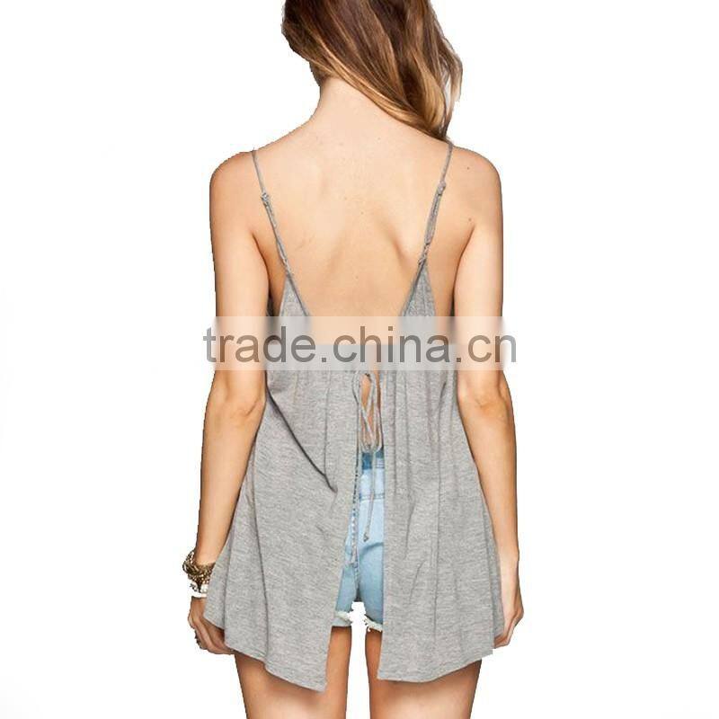 Wholesale Sleeveless Sexy Spaghetti Strap Backless Solid Color Tank Top Blouse Ladies Plus Size Tops