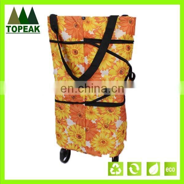 Eco-friendly 600D Oxford fabric foldable trolley 2 wheels shopping bag