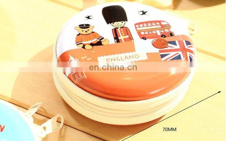 British Royal Police Round Steel Coin Box Purse Tin Box Earphone Storage Bag Small Wallet Pencil Case