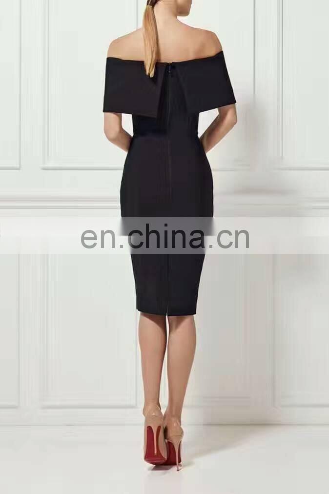 Amigo 2017 latst black off shoulder sexy bandage dress midi tube evening dresses for girls party wear