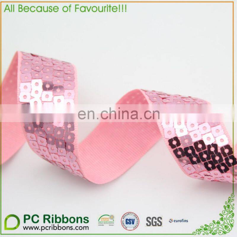 2016 Wholesale fashion sparkling pink glitter grosgrain ribbon for hair bows and garments