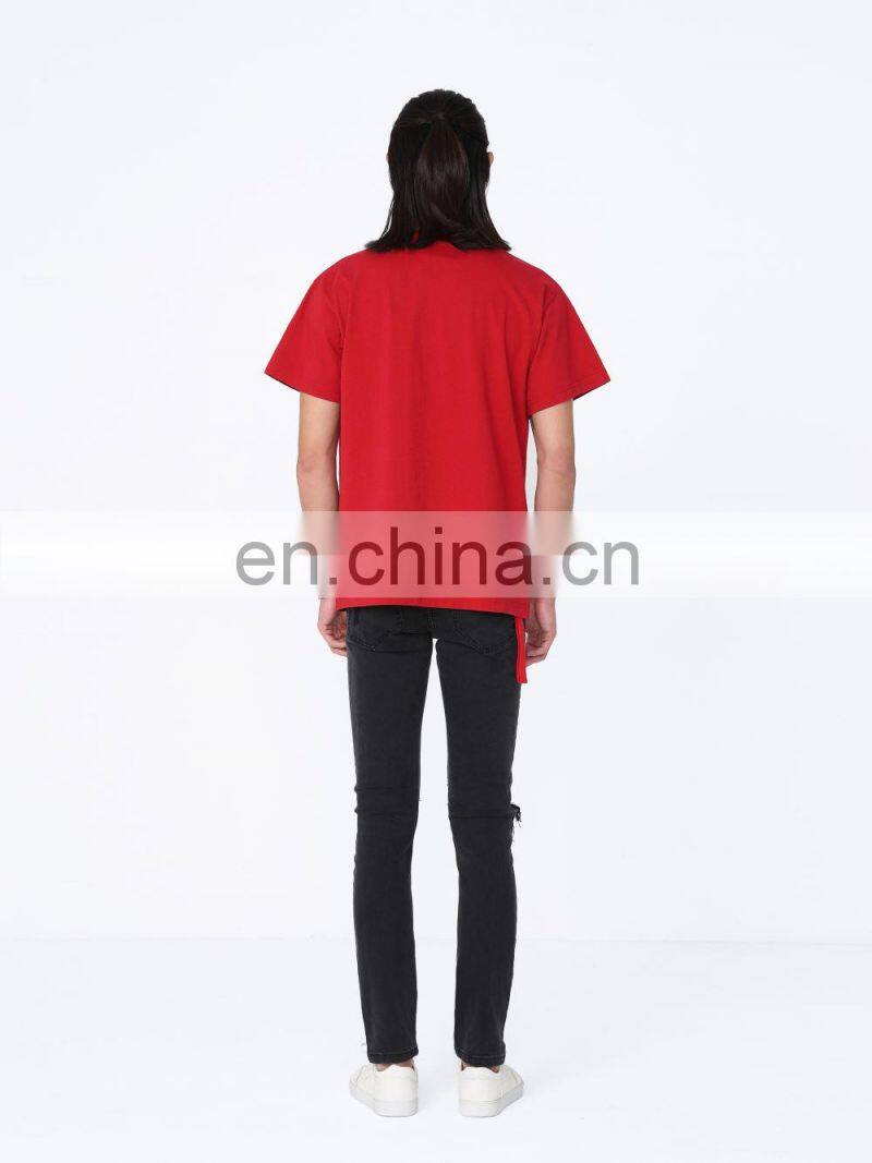 DiZNEW 2020 European and American Mens Vintage pullover organic cotton t shirt red