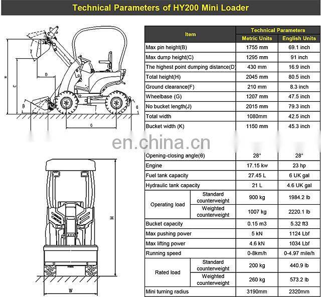 Small tractor gas mini articulating loader for sale