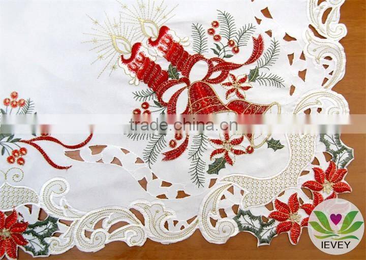 wholesale Christmas red flower candle bell hand embroidery designs tablecloth lmzc1001(1)