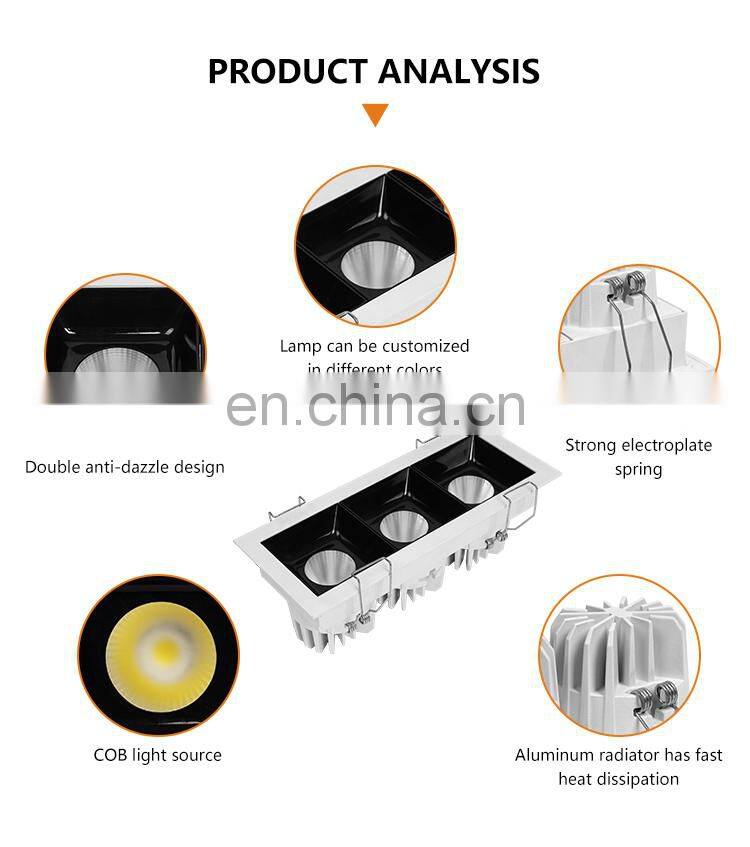 Commercial Anti Glare COB Aluminum Down Light Indoor Home Office 10W 2*10W 3*10W LED Linear Grille Lamp