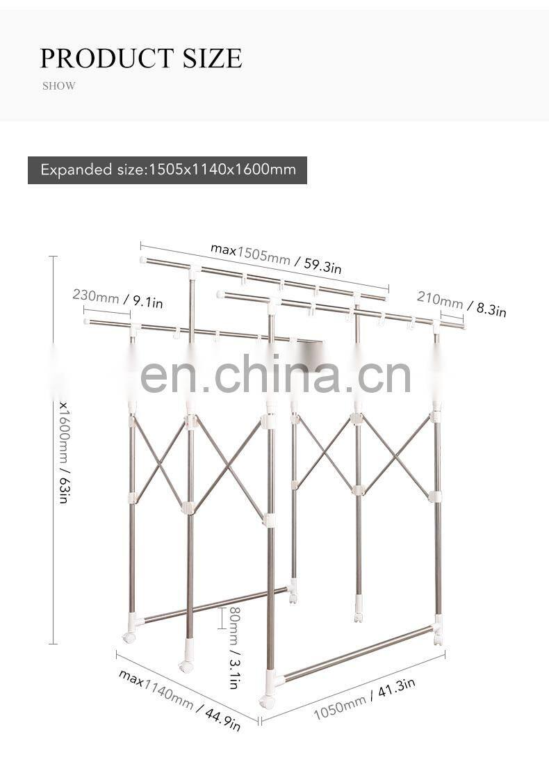 Outdoor Hotel 4 Way Laundry Baby Clothes Dry Clothing Rail Drying Rack Cloth Stand