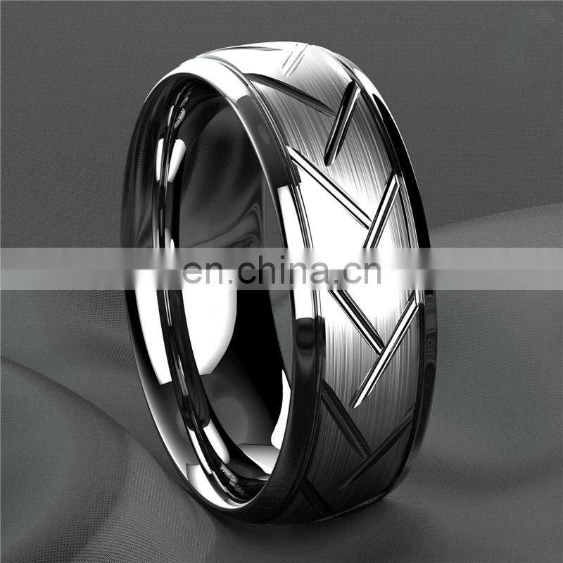 Luxury Men's Jewelry Accessories 8mm Silvery Brushed Wedding Rings Stainless Steel Bevel Cut Ring