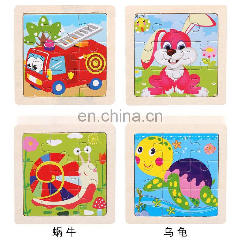 Intelligence Kids Toy Wooden 3D Puzzle Jigsaw Tangram for Children Baby Cartoon Animal/Traffic Puzzles Educational Learning Toys