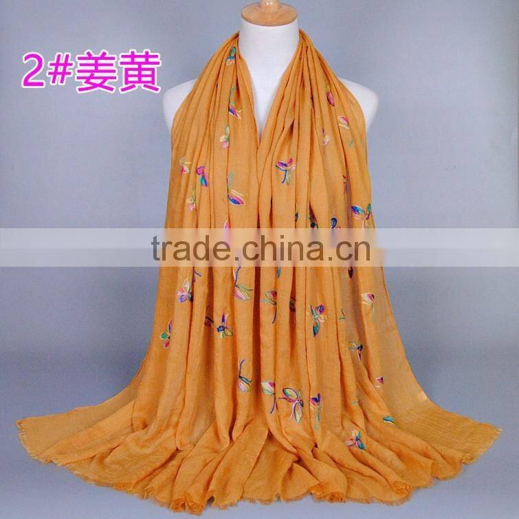 Latest Design Cotton Colorful Butterfly Emboridery Scarf Shawl