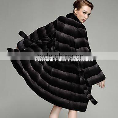 rex14006 Brilliant Long Sleeve dyed Rex Rabbit Fur Coat