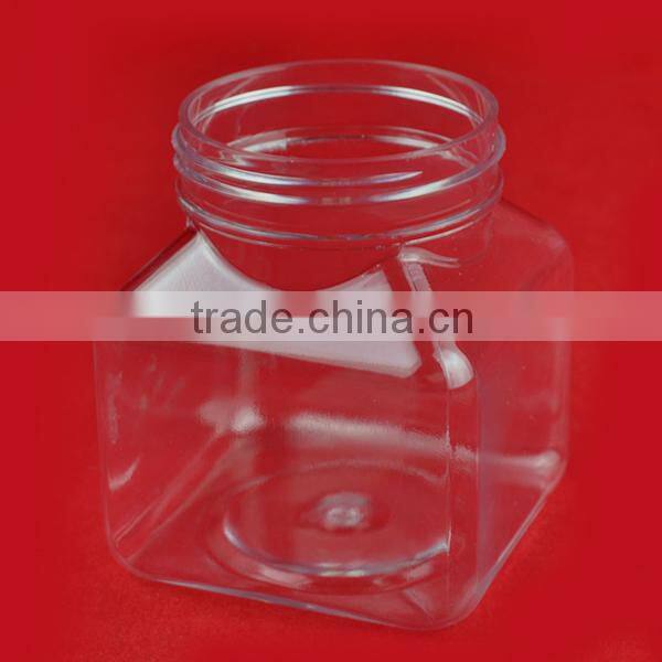 PET plastic transparent 200 ml square candy jar with black cap