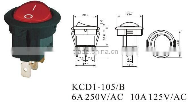 CNGAD KCD1 6A waterproof miniature rocker switch(250V boat switch,3 pins rocker switch)(KCD1-105/B)