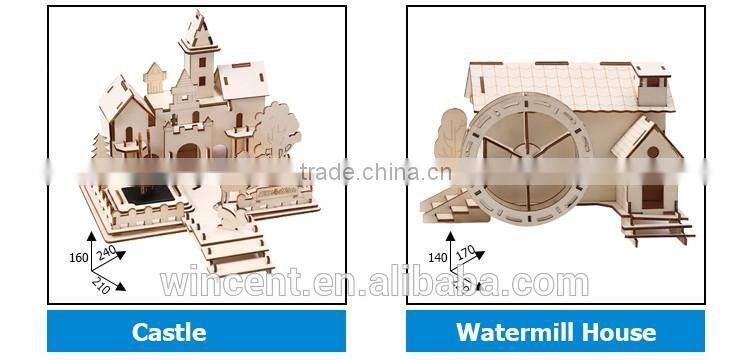 Kids Gift DIY Drawing Wooden Snow White Castle Solar 3D Puzzle Toys