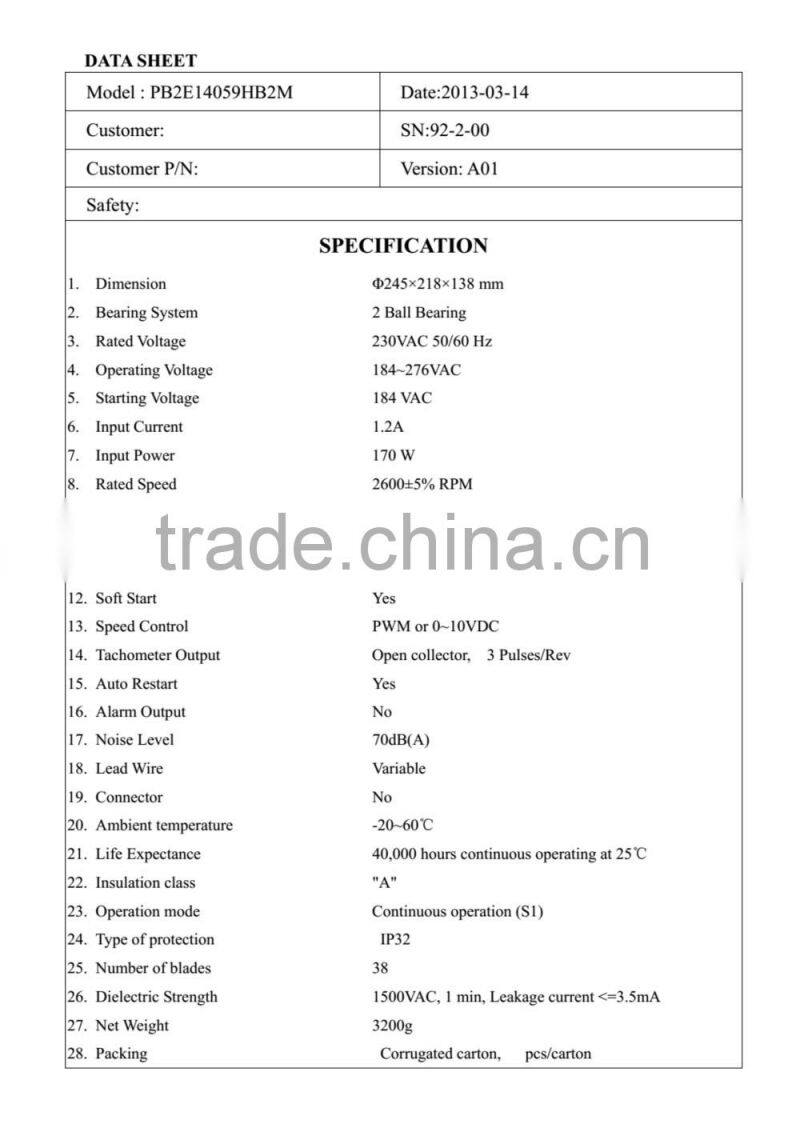 Tailerd and Tested for you! PSC Centrifugal Fan ecac single inlet blower: 245*218*138mm with CE and Erp 2015