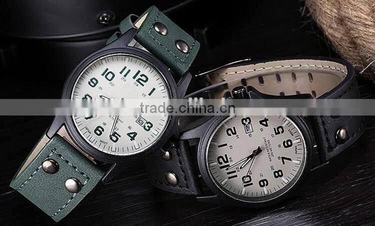 Fashion Leather Band Watches outdoor Sport Analog Quartz Date watch black matte