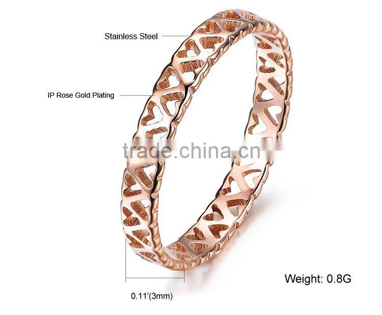 Fashion Women Rose Gold Plated 316L Stainless Steel High Polished Camellia Pierced Ring