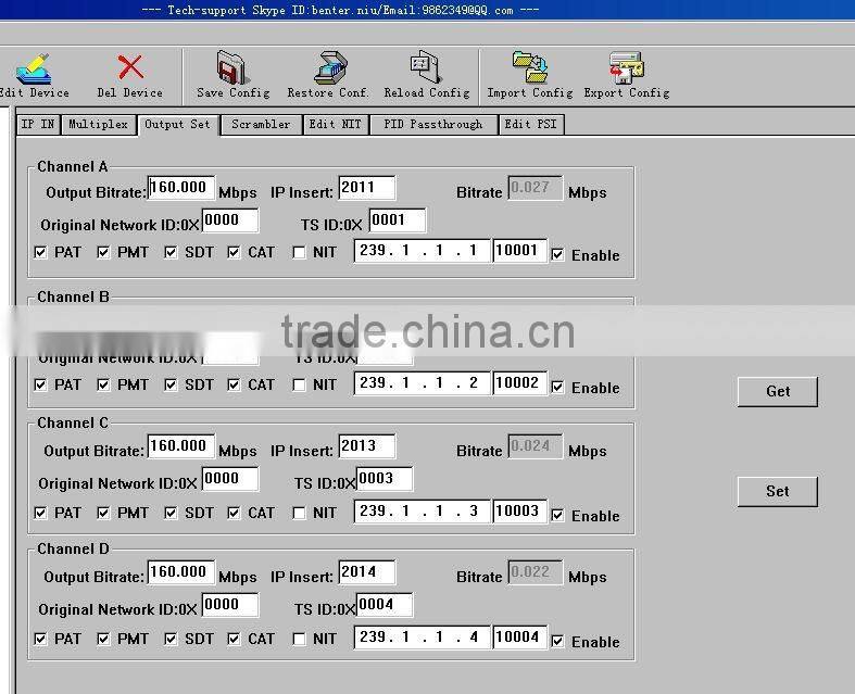IP Multiplexer Scrambler(IP-UDP/multicast Gigabit in,4*MPTS-IP/multicast out)