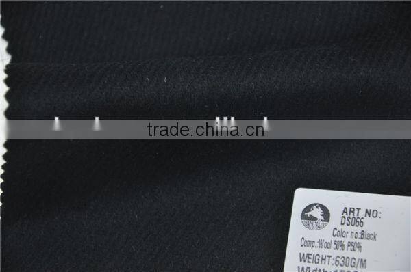 Wholesale wool 50 poly 50 balck twill weave woolen fabric for winter coats