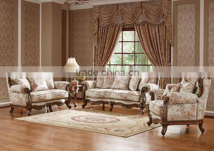 Solid Wood Hand carved Sofa&High End Amercian Sofa &Luxury Unique Carved Sofa Set