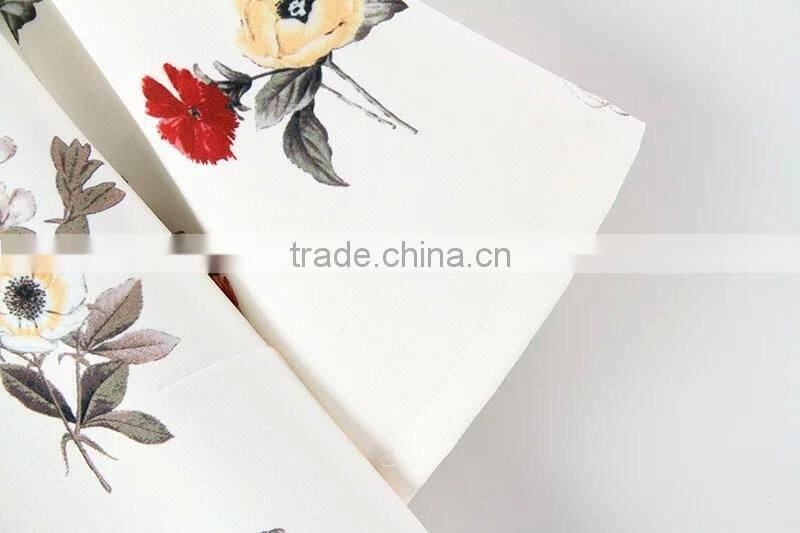 women clothing with flower round collar short sleeve shirt for women of digital printing fabric