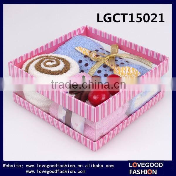 Nice Box Packaging Swiss Roll Towel/ Cake Towel with Cherry/ Face Towel Set with A Spoon Promotional Towel Gifts