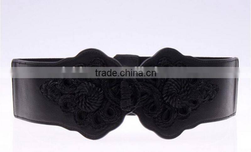 fashion simple lady all-match braided discoid button Chinese knotting buckle elastic wide waist belt for long thick wown coat