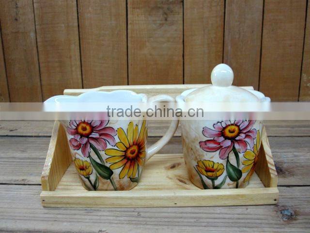 Wholesale handpaint daisy ceramic creamer with sugar bowl set