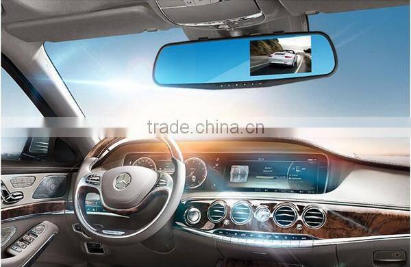 Promotion Dual Lens 1080P 4.3inch rearview mirror DVR camera with Two Lens