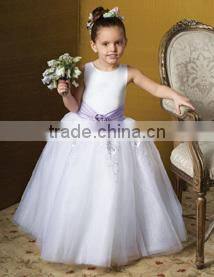 A-Line/Princess Scoop Neck cap sleeves Ankle-Length Organza Flower Girl Dress With Bow(s) Cascading Ruffles