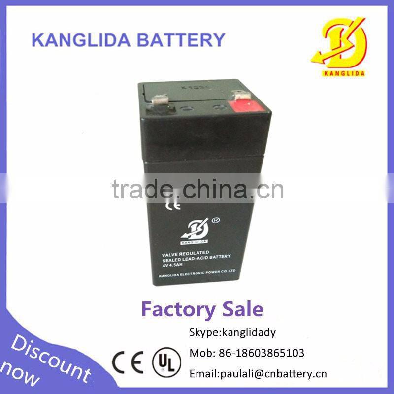 kanglida 4volt 4.5amp small lead acid battery 4v 4.5ah 2016 hot sale for electronic scales battey