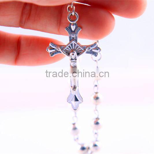 Round Silver Bead Catholic Rosary