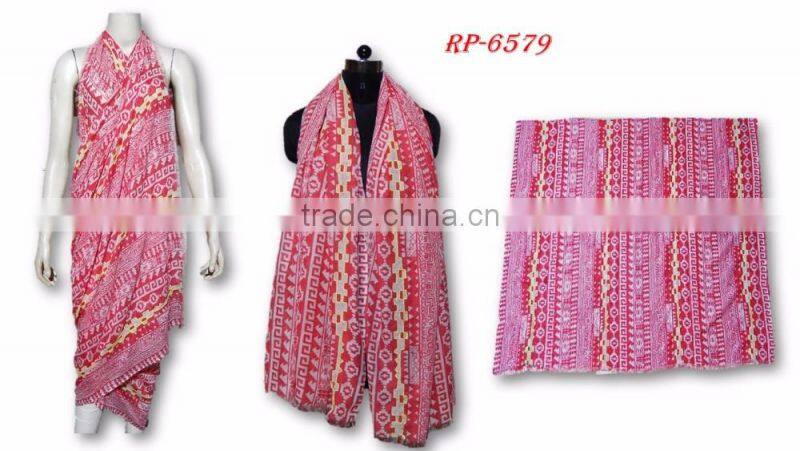 PRINTED SCARVES WITH POMPOM EMBROIDERY SHAWL SCARF PAREO SARONG