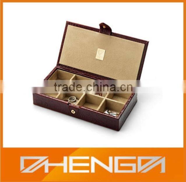 Best Sell factory custom made leather cufflink box with glass lid for gift (ZDS-F268)