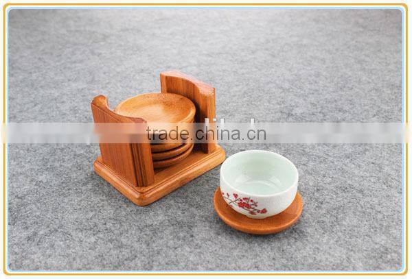 Tea Round Bamboo Wood Trivet Coaster Placemat Tool Set with Holder Rack
