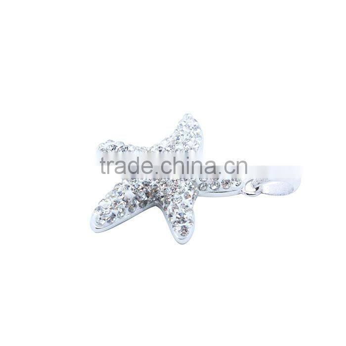 shiny silver pedant CZ jewelry starfish pendant