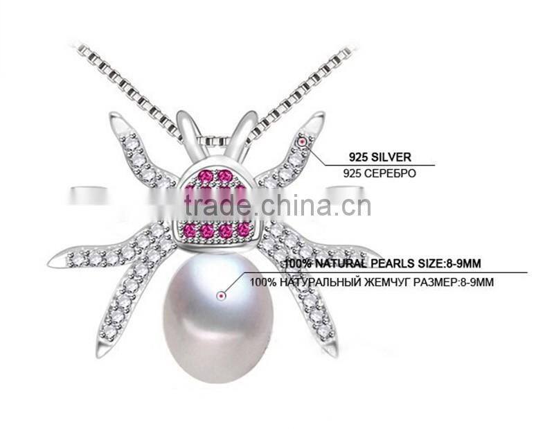 Spider pendants, 100% Natural Pearl Pendant, Swan Natural Freshwater Pearl Silver Women Necklace Pendant