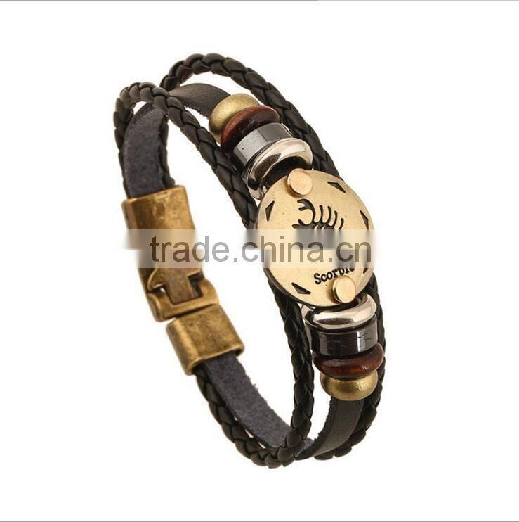 stainless steel leather wrap bracelet