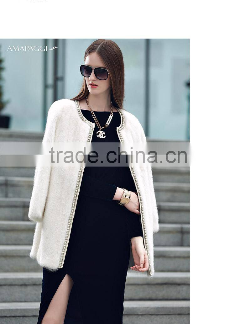 Wholesale customized white mink fur winter coat for women