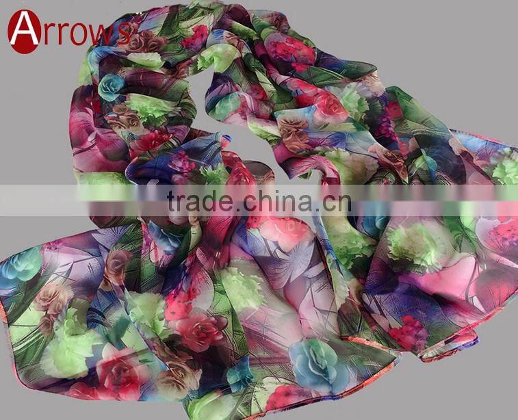 100% Polyster Chiffon Stole Scarf and Shawls for Sexy Ladies Girls Women Floral Check Printed Pattern