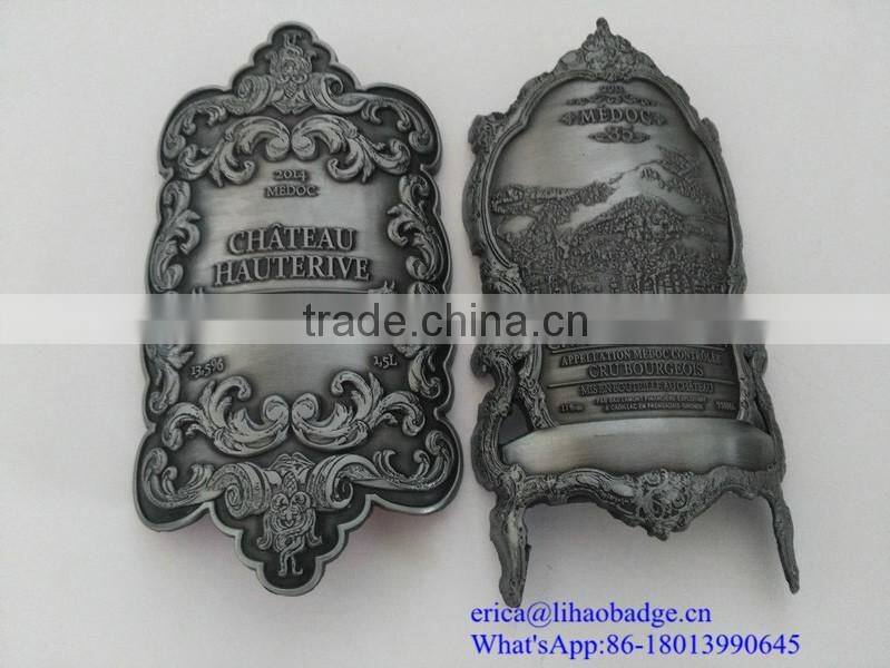 custom metal wine label self adhesive metal wine label plates