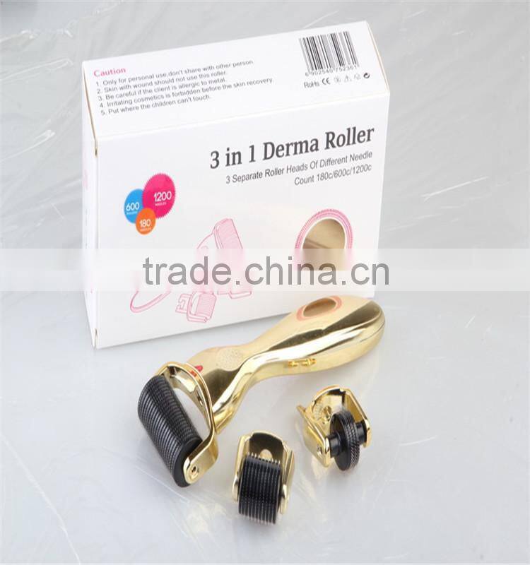Golden derma roller 3 in 1 system derma roller for facial use derma roller rechargeable